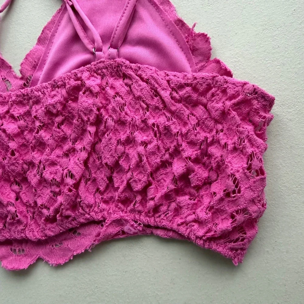 Willow & Root Womens L Magenta Pink Floral Lace Bralette Smocked Adjustable Boho